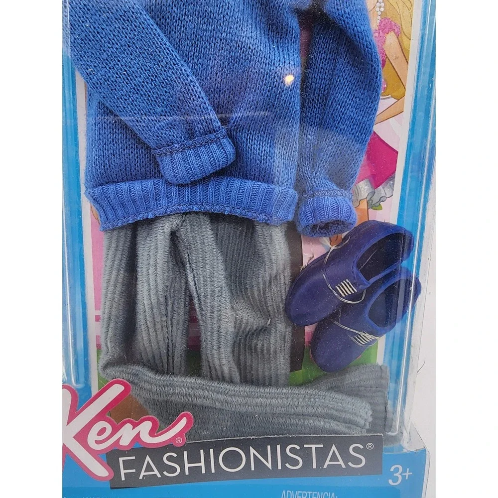 Vintage Ken Fashionistas Blue Knit Sweater Grey Pants Shoes Outfit Set Mattel